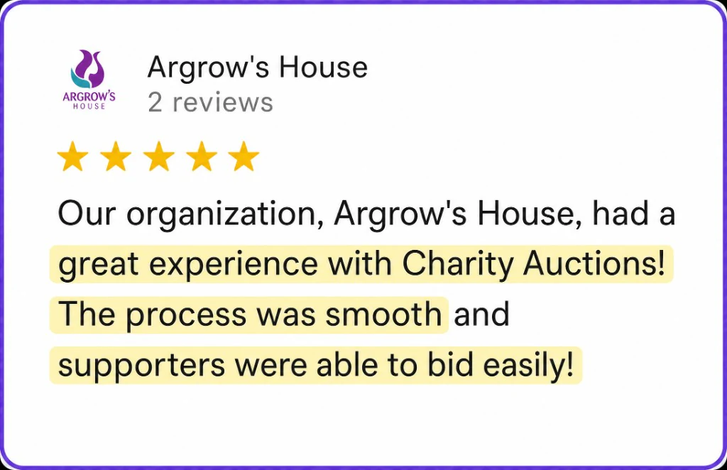 5-star review from Argrow's House about a smooth process and easy bidding