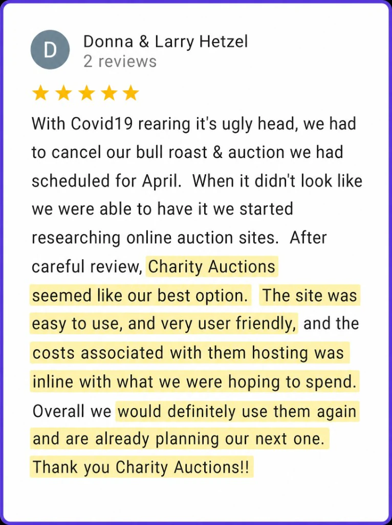5-star review from Donna and Larry Hetzel about an easy site and costs that fit their budget