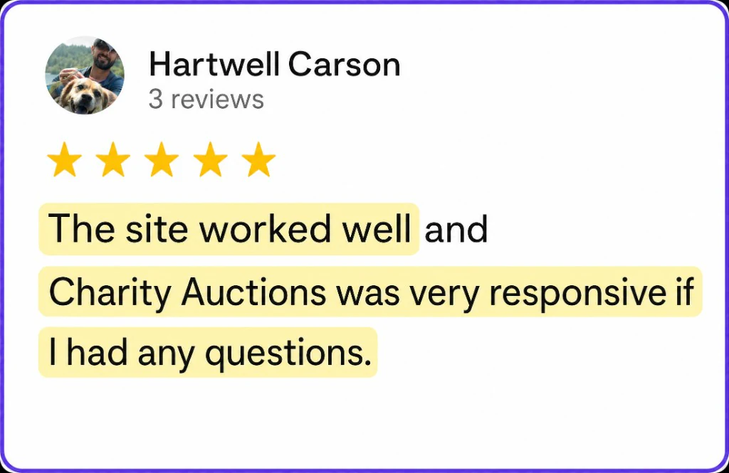 5-star review from Hartwell Carson about a site that worked well and fast, helpful answers