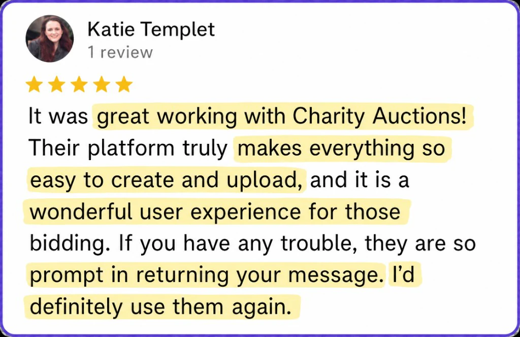 5-star review from Katie Templet about easy setup and prompt support