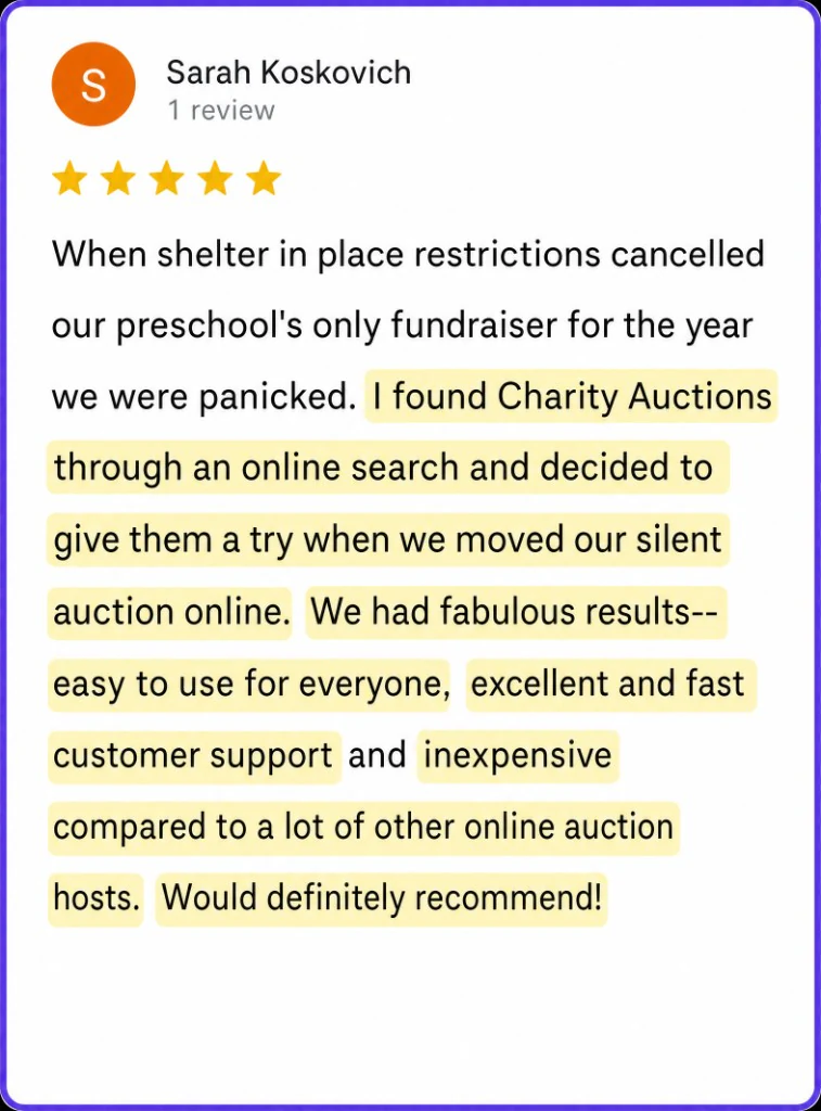 5-star review from Sarah Koskovich about easy use, fast support, and a lower cost than other hosts