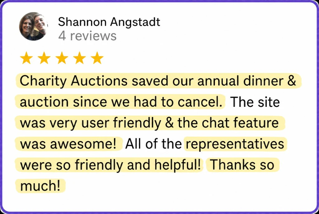 5-star review from Shannon Angstadt about a user-friendly site, chat support, and friendly help