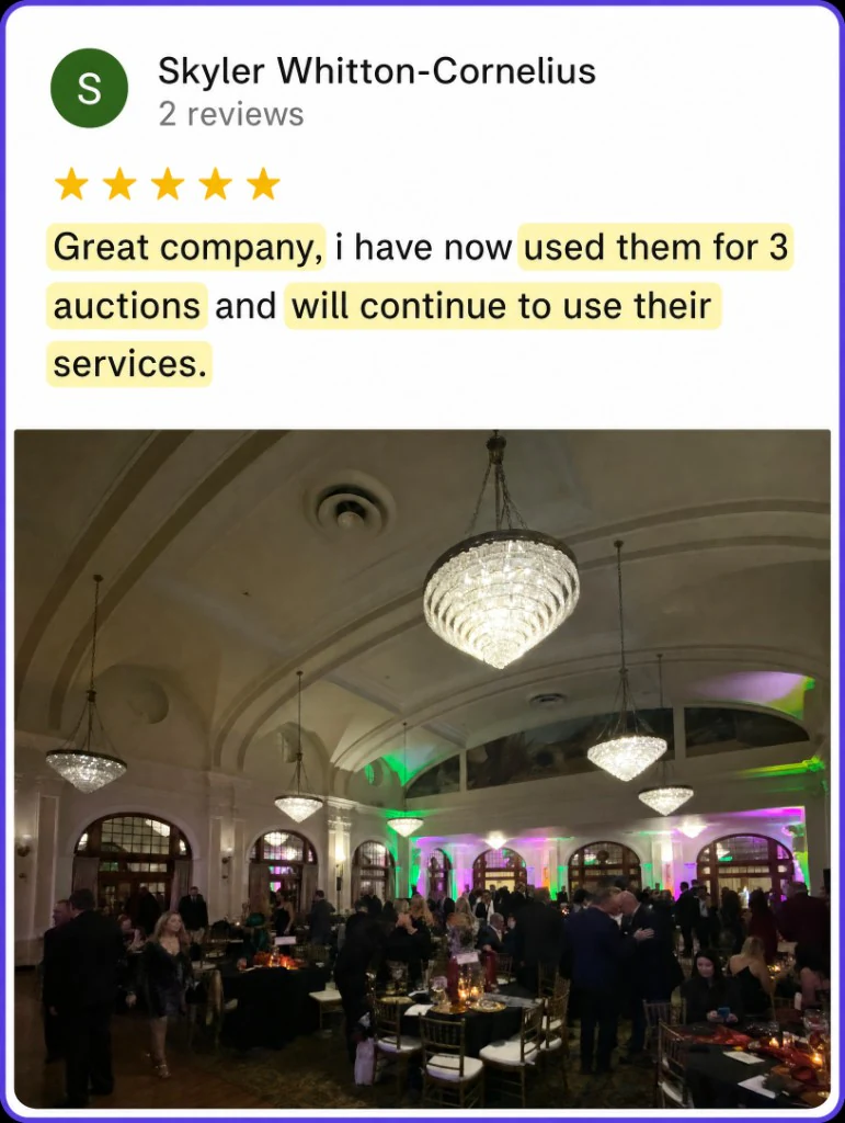 5-star review from Skyler Whitton-Cornelius about using CharityAuctions for three auctions