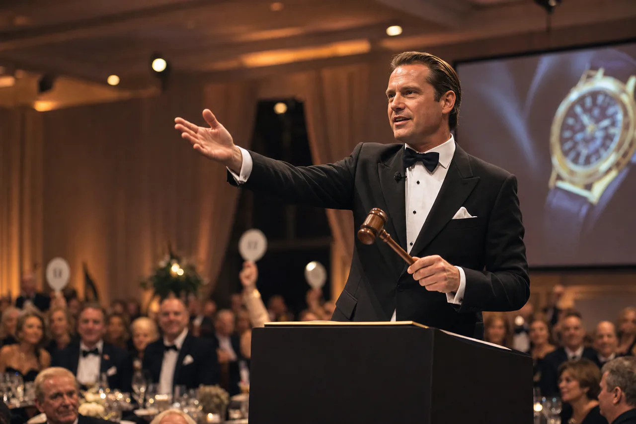Auctioneer running a live charity auction