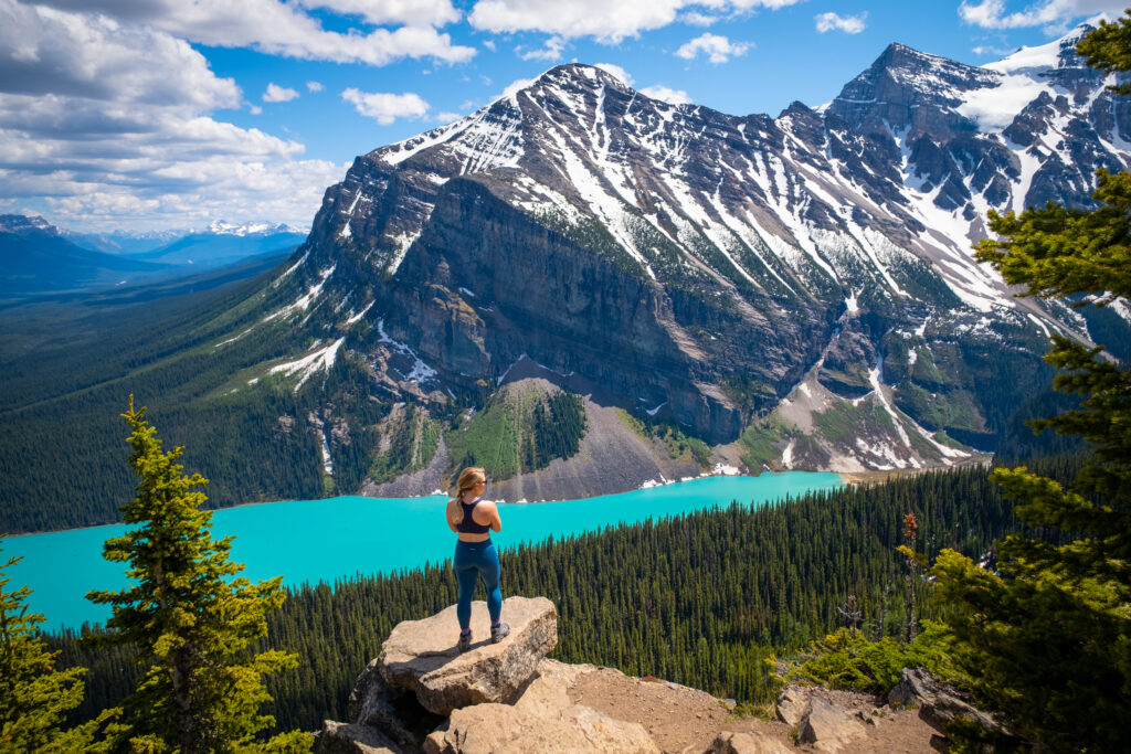 Turquoise lake and snow-capped mountains in the Canadian Rockies