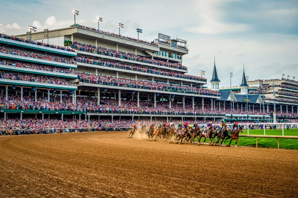 Horses racing at Churchill Downs during the Kentucky Derby