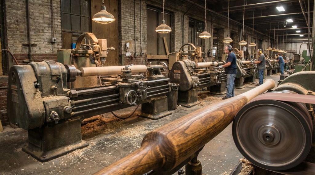 Baseball bat manufacturing at Louisville Slugger factory