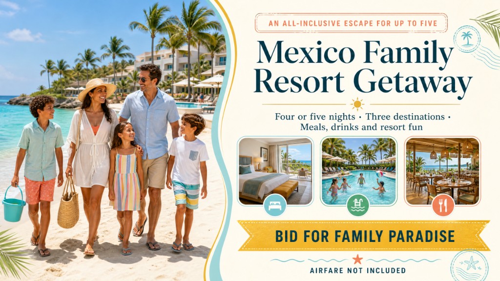 Mexico Family Resort Getaway hero: up to 5 guests, 4 or 5 nights all-inclusive, choice of destination.