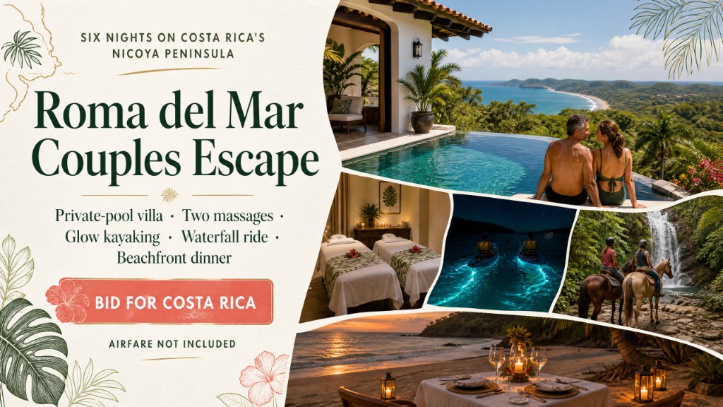 Roma del Mar Couples Escape hero for two: six-night villa, spa, glowing kayaks, horseback, beachfront dinner.