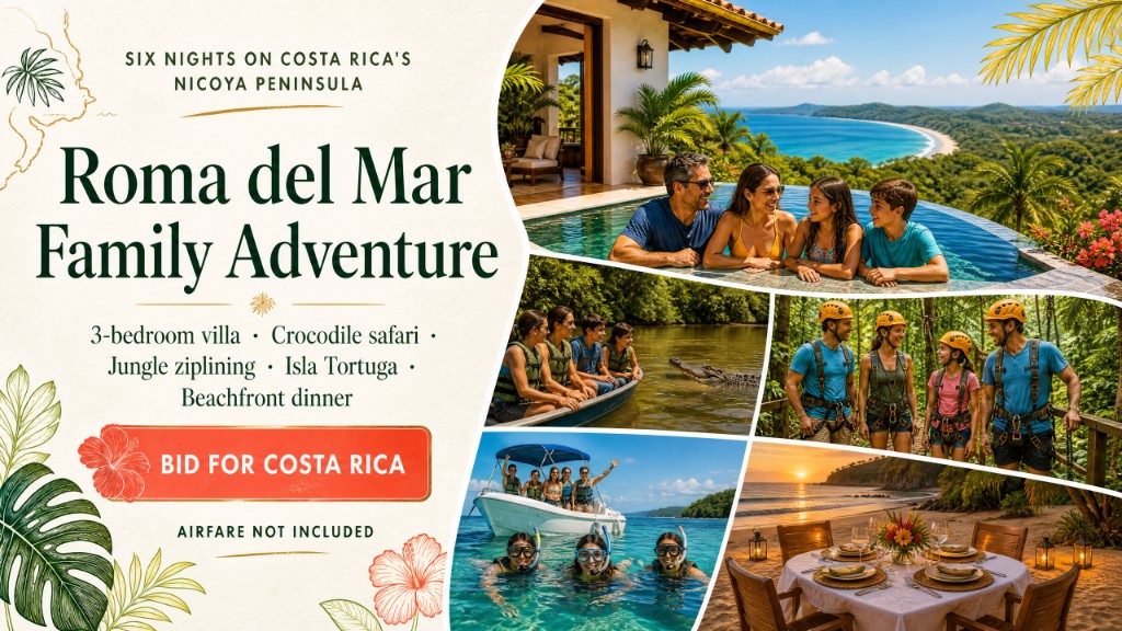 Roma del Mar Family Adventure hero for four: six-night 3-bedroom villa, crocodile safari, ziplining, Isla Tortuga.