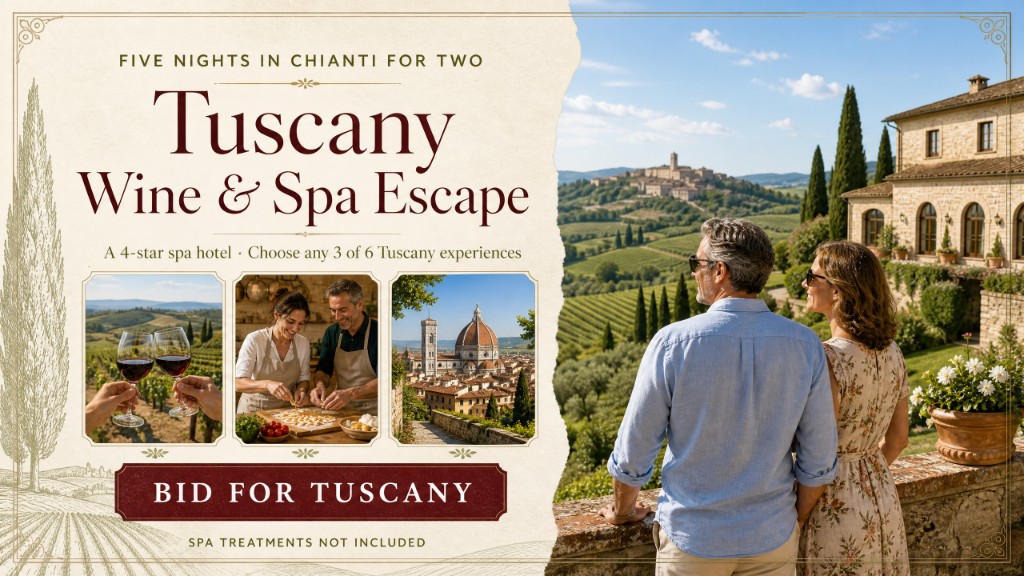 Tuscany Wine and Spa Escape hero for two: five nights in Chianti, pick any 3 of 6 experiences.