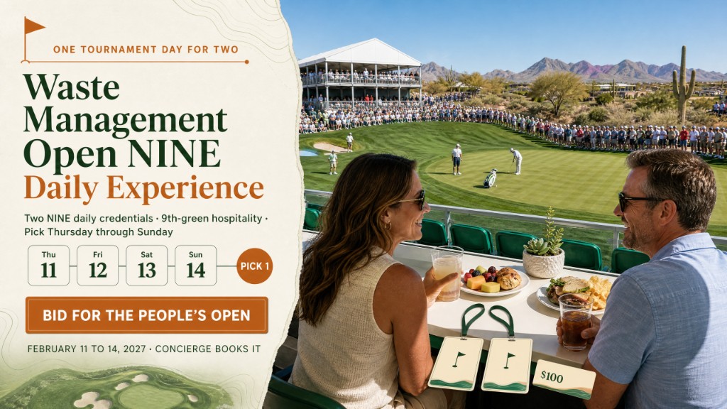 Waste Management Open NINE Daily Experience hero for two: ninth-green hospitality, one tournament day, hotel not included.