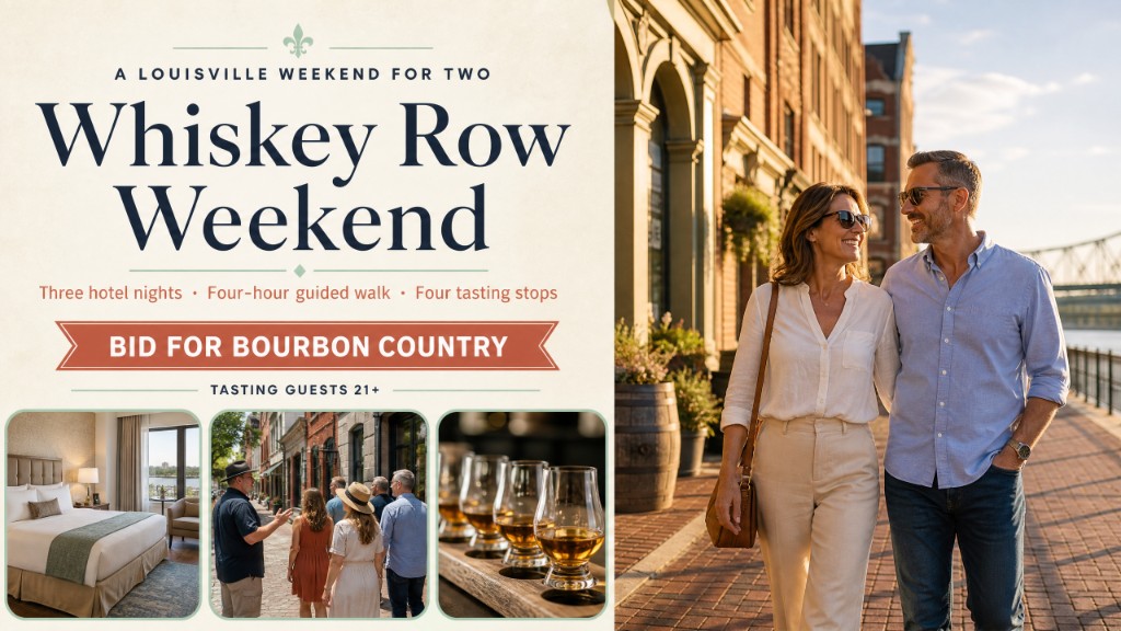 Whiskey Row Weekend hero for two: three hotel nights, four-hour guided walk, four tasting stops