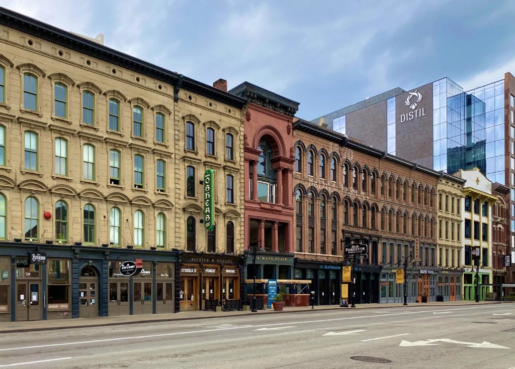 Historic Whiskey Row in Louisville with Old Forester Distilling Co.